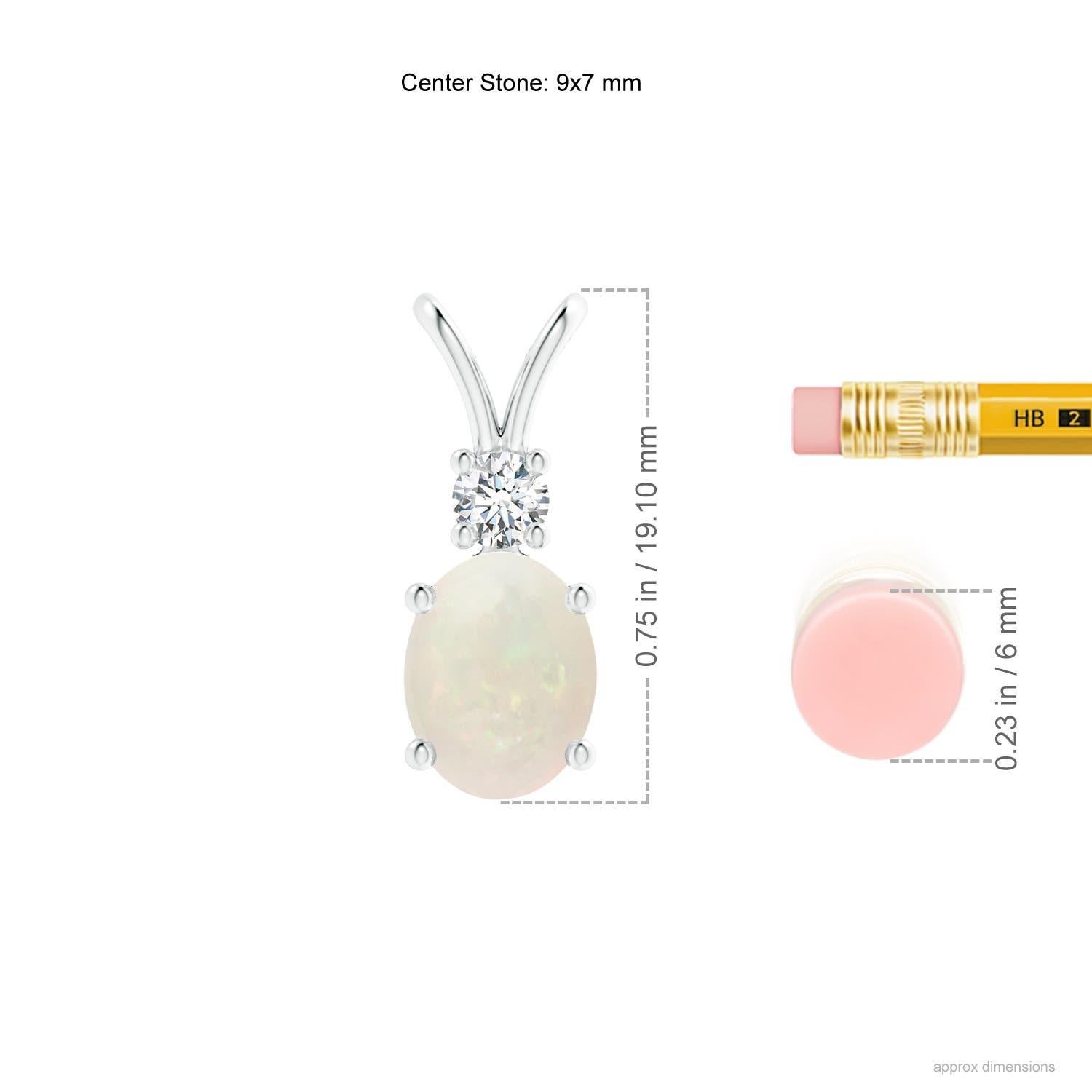 Modern Natural Oval 1.1 ct Opal V-Bale Pendant with Diamond Accent in 18K White Gold For Sale