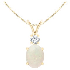 Natural Oval 1.1 ct Opal V-Bale Pendant with Diamond Accent in 18K Yellow Gold
