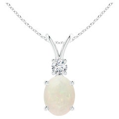 Pendentif en platine avec opale ovale naturelle de 1,1 carat et boule en V et diamants