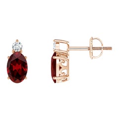 Orecchini con granato ovale naturale da 1,1 carati con diamante in oro rosa 14 carati (misura 6x4 mm)