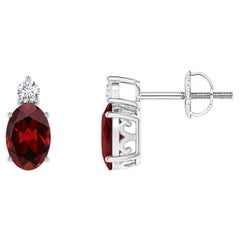 Natürliche ovale 1.1 Karat Granat-Ohrstecker mit Diamant in 14K Weißgold