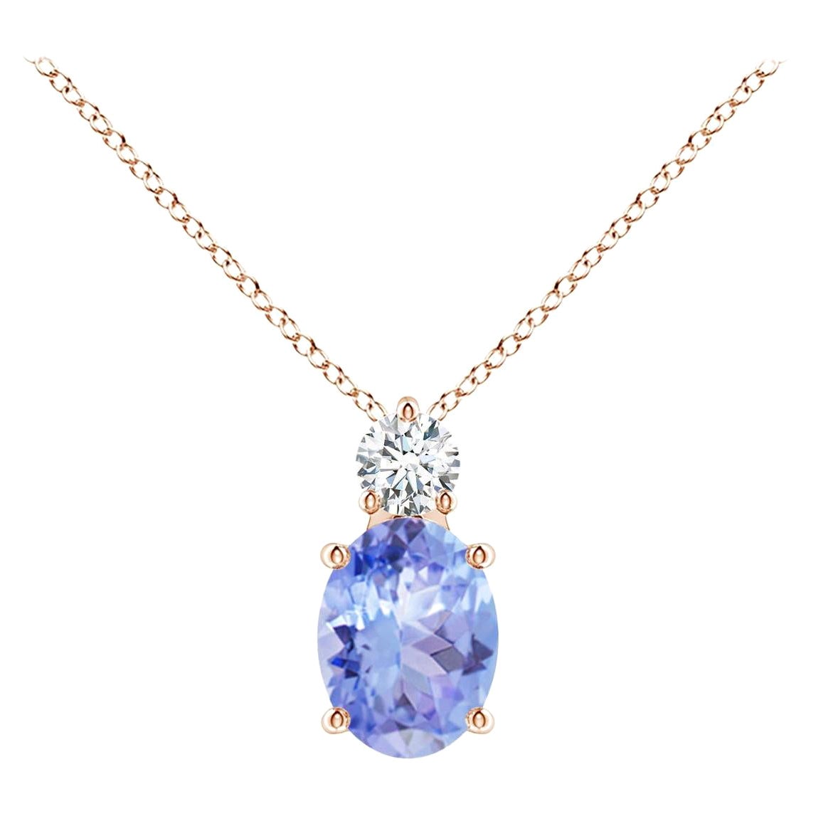 Pendentif solitaire en or rose 14 carats avec tanzanite ovale naturelle de 1,25 carat et diamants