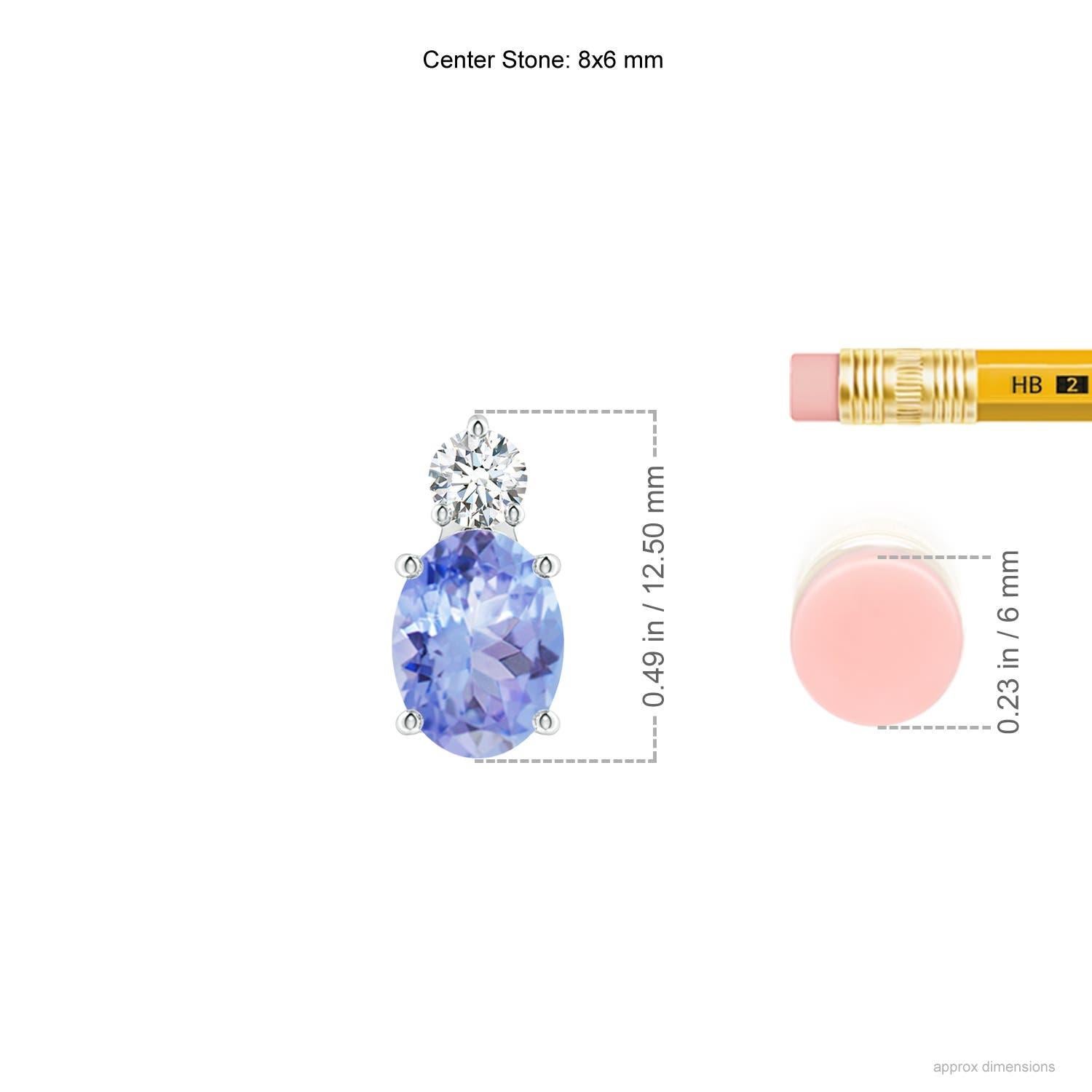 Modern Natural Oval 1.25 ct Tanzanite Solitaire Pendant with Diamond in 14K White Gold For Sale