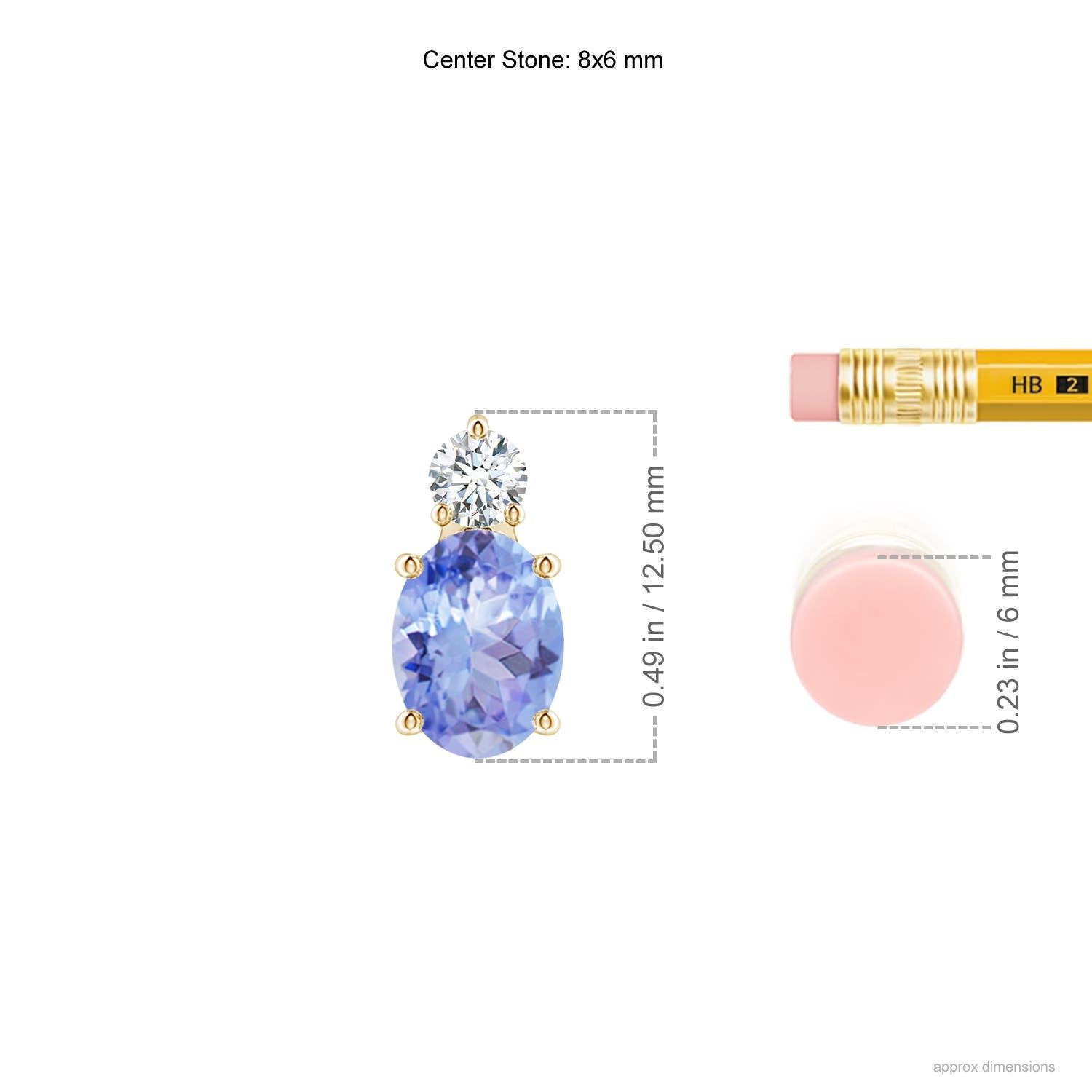 Modern Natural Oval 1.25 ct Tanzanite Solitaire Pendant with Diamond in 18K Yellow Gold For Sale