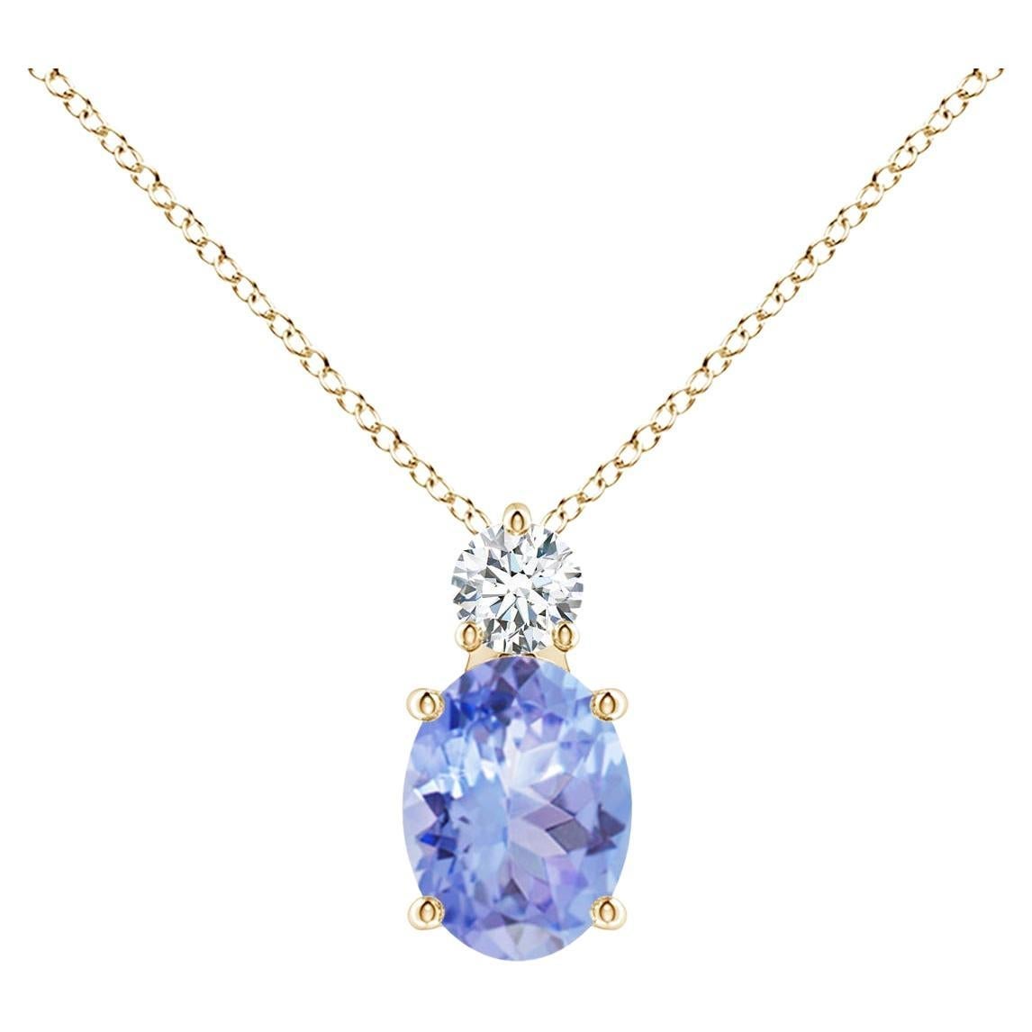 Natürlicher ovaler 1,25 Karat Tansanit Solitär-Anhänger mit Diamant in 18 Karat Gelbgold