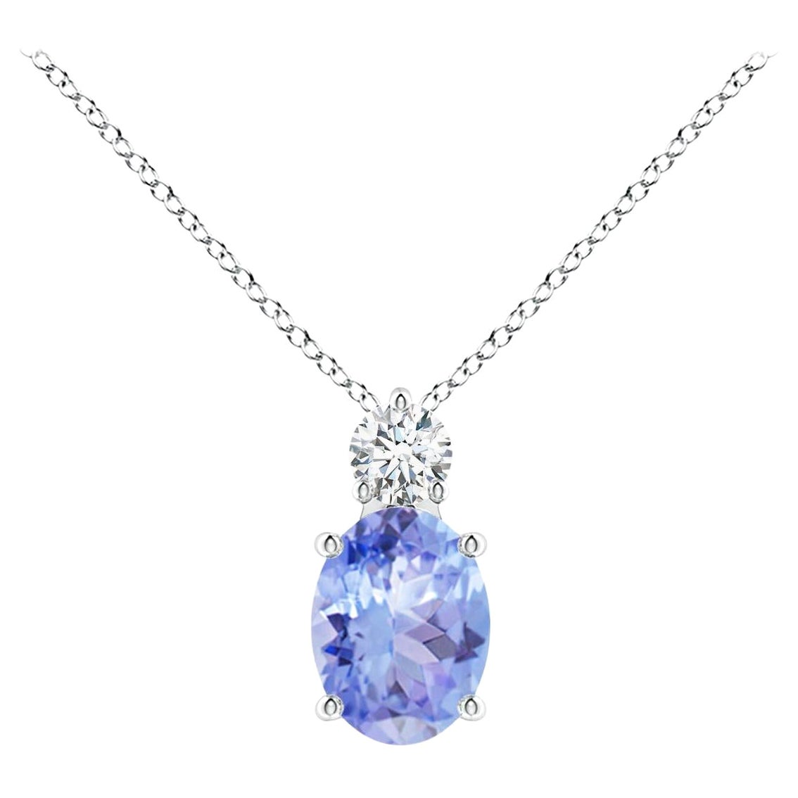 Pendentif solitaire en platine avec tanzanite ovale naturelle de 1,25 carat et diamant