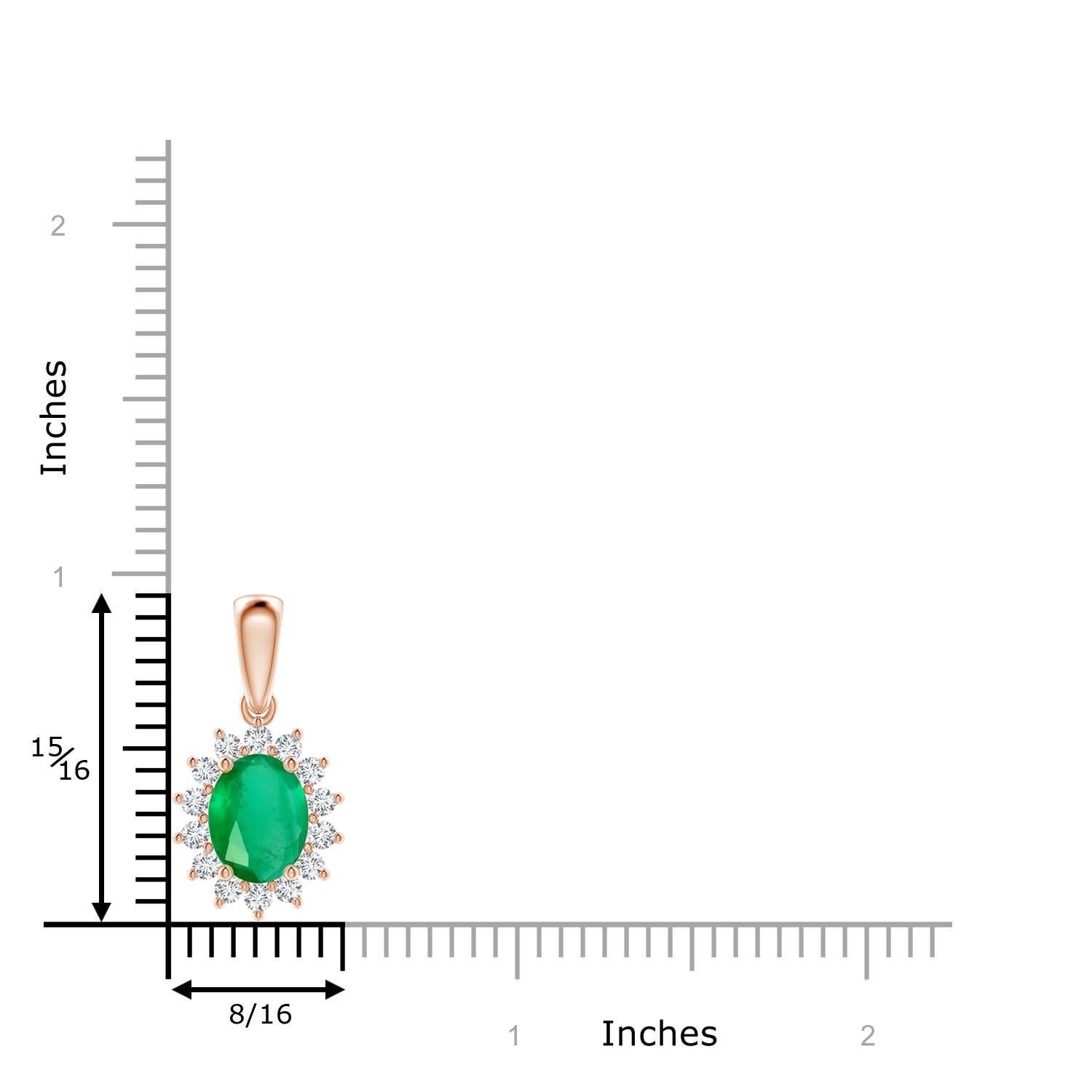 Modern Natural Oval 1.5 ct Emerald Pendant with Diamond Halo in 18K Rose Gold For Sale