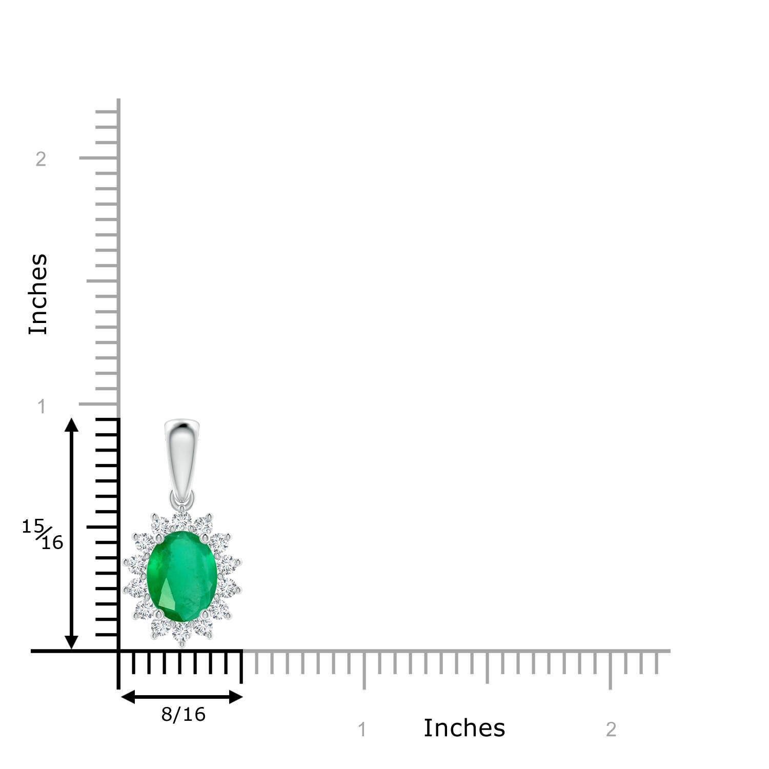 Modern Natural Oval 1.5 ct Emerald Pendant with Diamond Halo in 18K White Gold For Sale