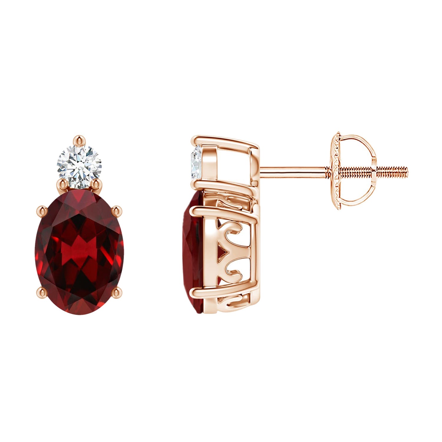 Orecchini con granato ovale naturale da 1,8 carati con diamante in oro rosa 14 carati (dimensioni 7x5 mm)