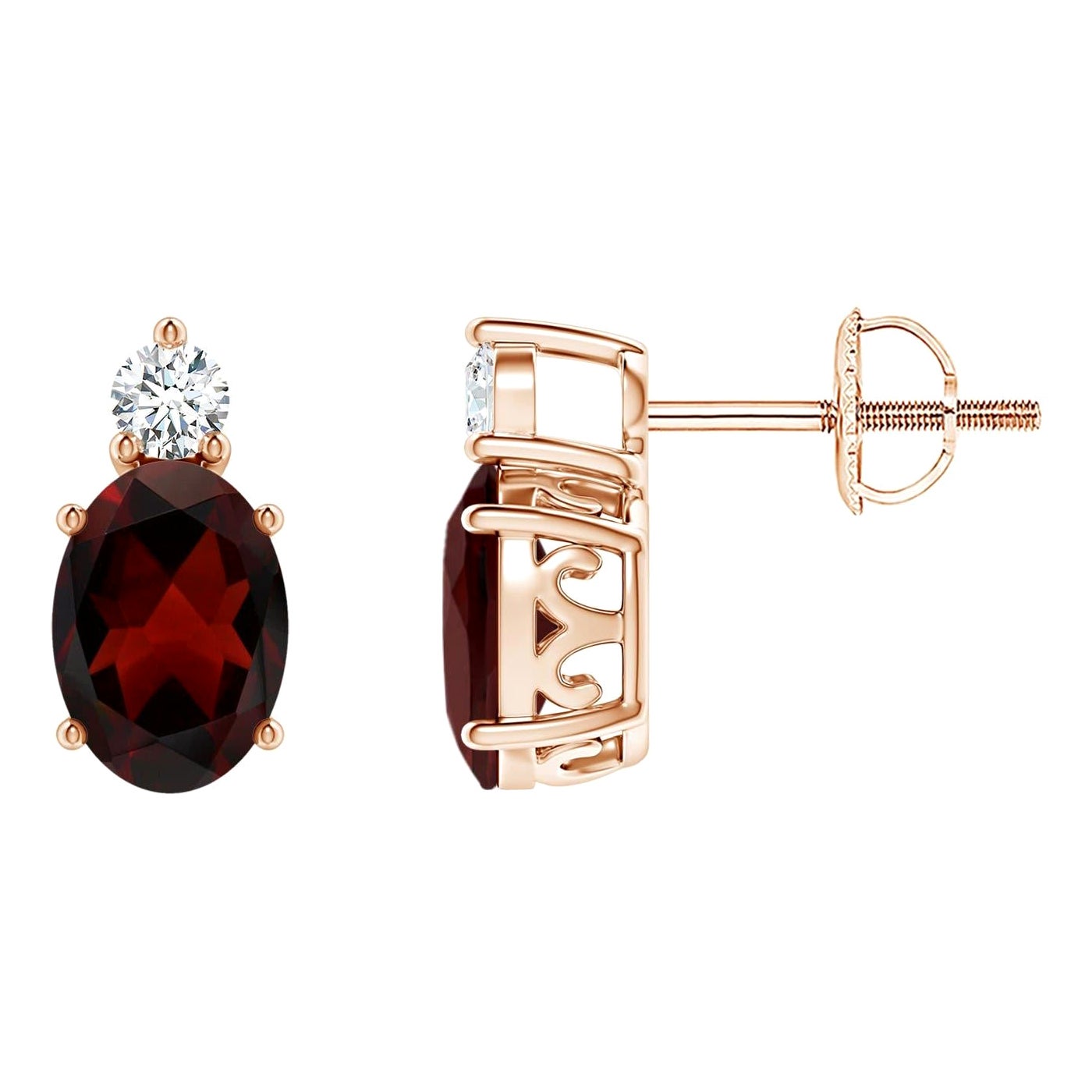 Orecchini con granato ovale naturale da 1,8 carati con diamante in oro rosa 14 carati (dimensioni 7x5 mm)
