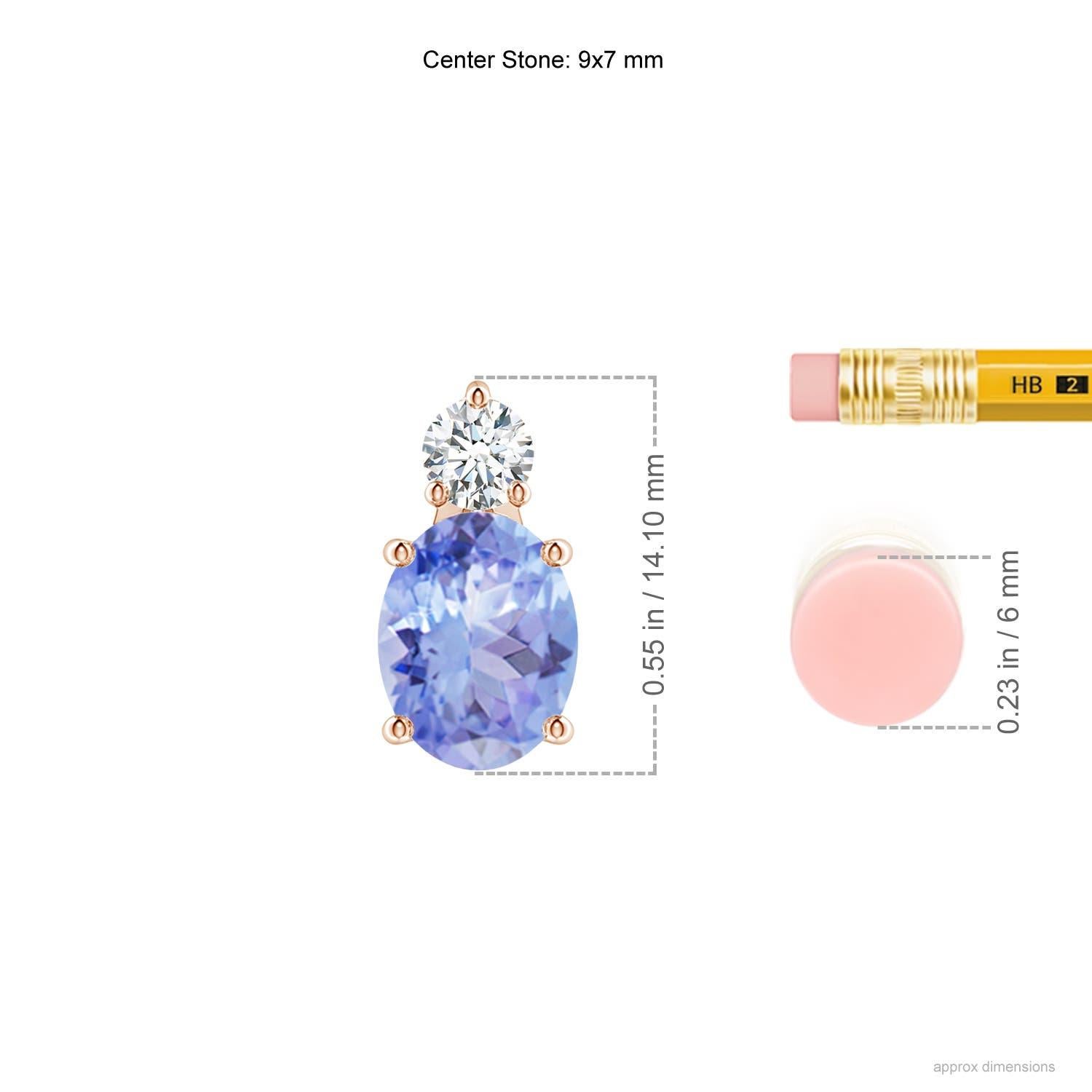 Modern Natural Oval 1.9 ct Tanzanite Solitaire Pendant with Diamond in 14K Rose Gold For Sale