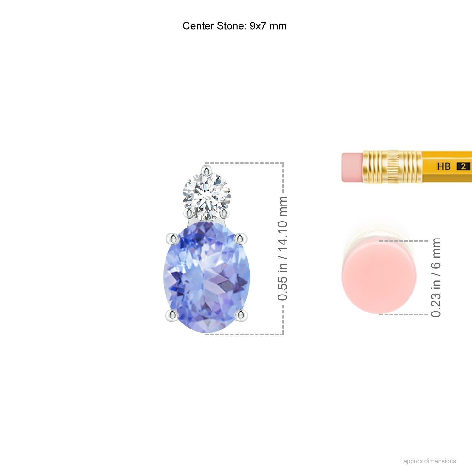 Modern Natural Oval 1.9 ct Tanzanite Solitaire Pendant with Diamond in 14K White Gold For Sale
