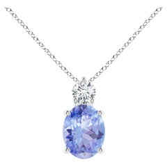 Pendentif solitaire en or blanc 14 carats avec tanzanite ovale naturelle de 1,9 carat et diamants