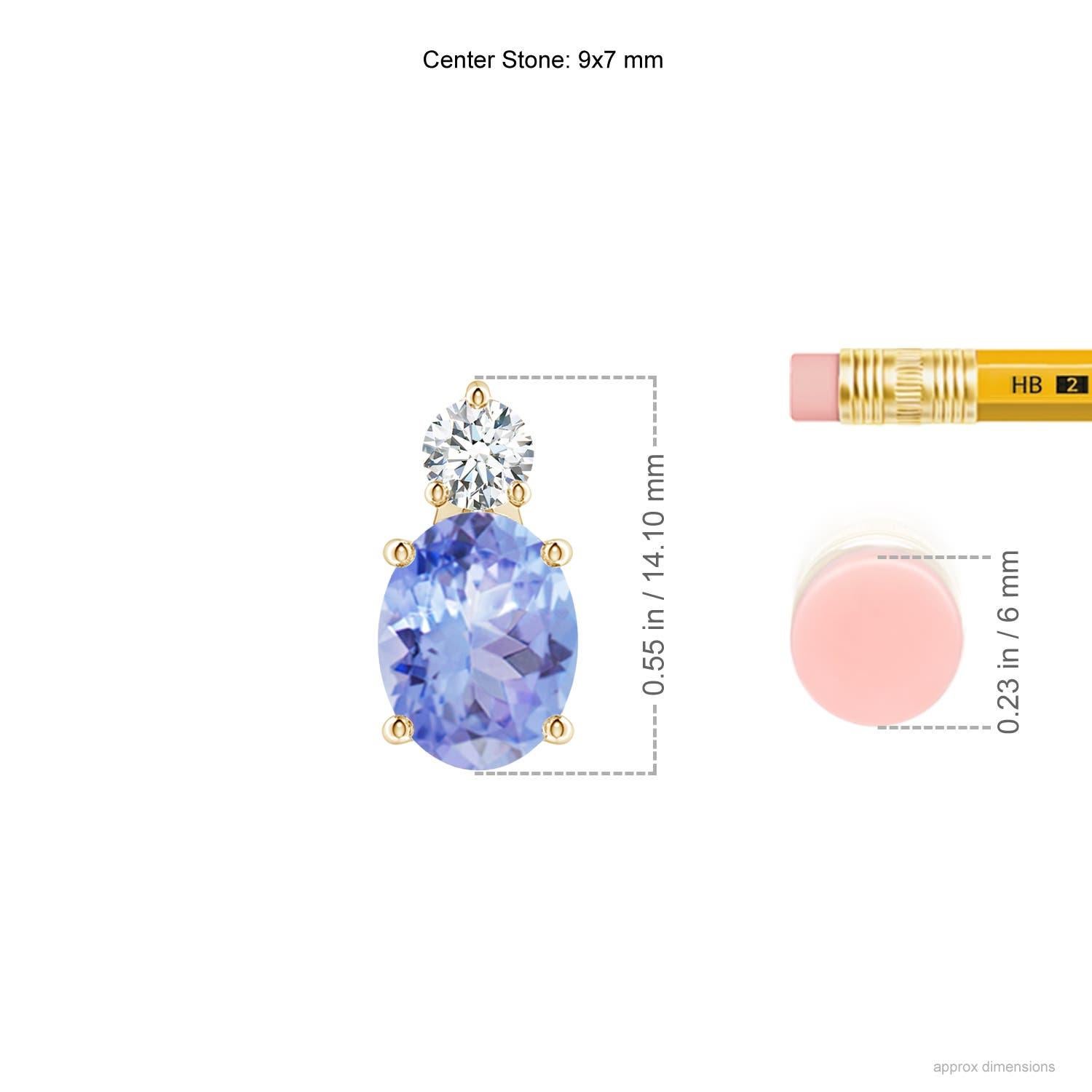 Modern Natural Oval 1.9 ct Tanzanite Solitaire Pendant with Diamond in 14K Yellow Gold For Sale