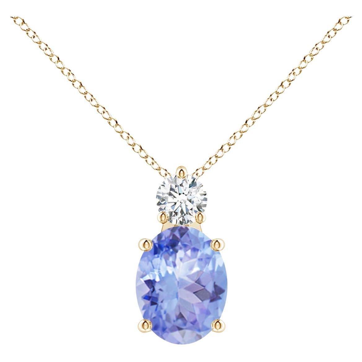 Pendentif solitaire en or jaune 14 carats avec tanzanite ovale naturelle de 1,9 carat et diamants