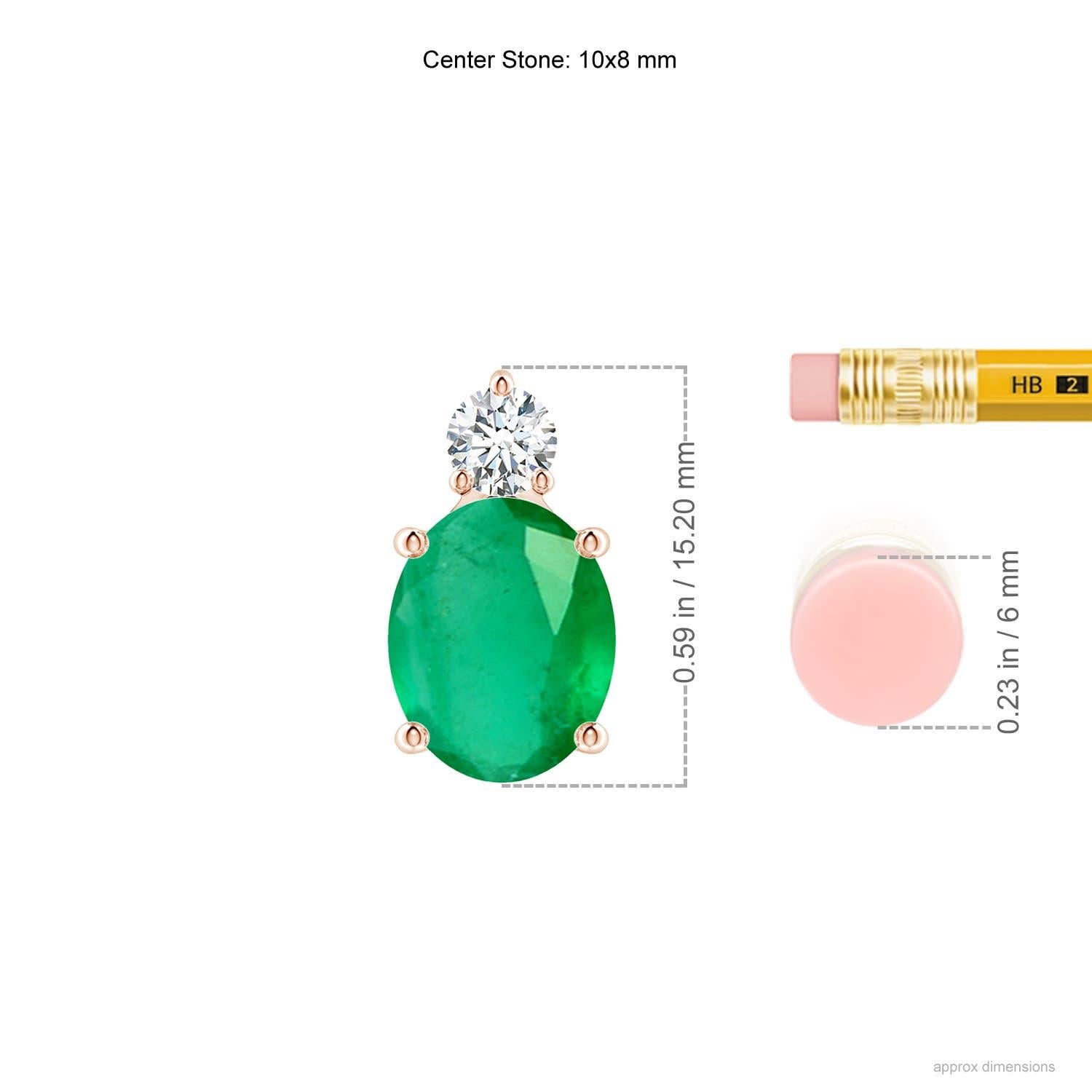 Modern Natural Oval 2.25 ct Emerald Solitaire Pendant with Diamond in 14K Rose Gold For Sale