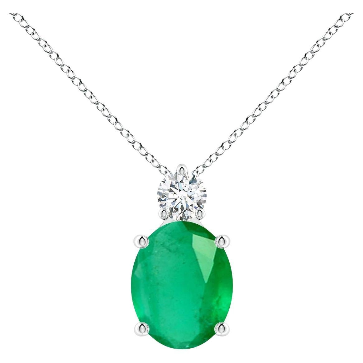 Natürlicher ovaler Solitär-Anhänger aus Platin mit 2,25 Karat Smaragd und Diamant