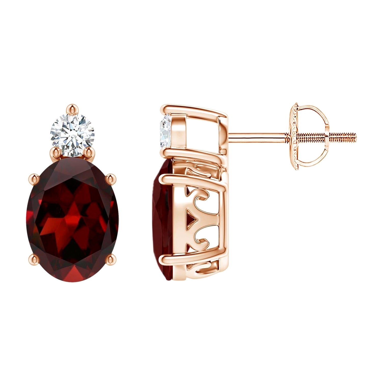 Orecchini con granato ovale naturale da 2,9 carati e diamante in oro rosa 14K
