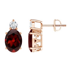 Orecchini con granato ovale naturale da 2,9 carati e diamante in oro rosa 14K