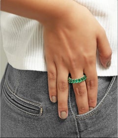 Natural Oval 4.5Ct Zambian Emerald Eternity Band in Platinum , S 5.75, Clearence