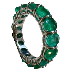 Natural Oval 4.5Ct Zambian Emerald Eternity Band in Platinum , S 5.75, Clearence