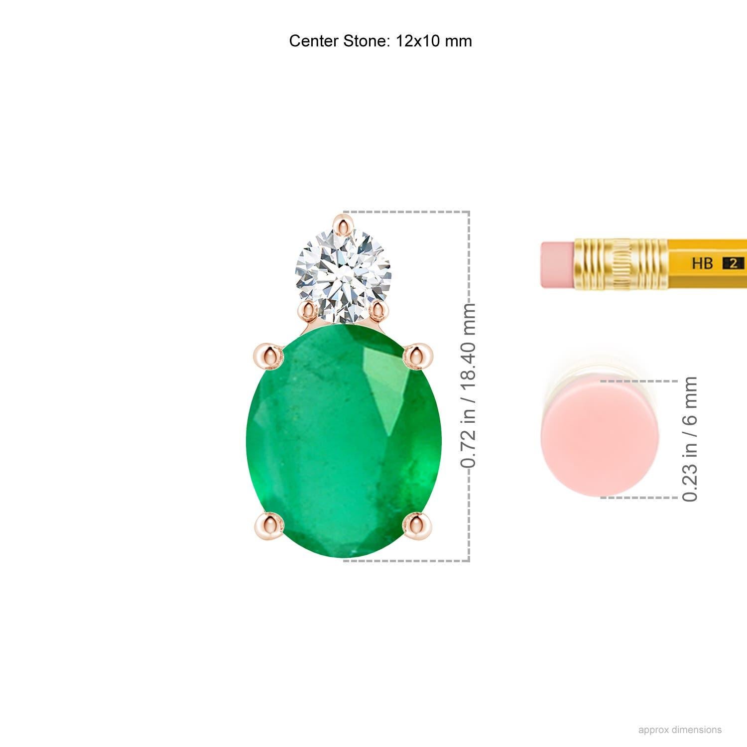 Modern Natural Oval 4.75 ct Emerald Solitaire Pendant with Diamond in 14K Rose Gold For Sale