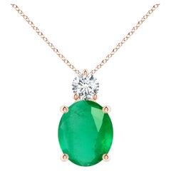 Natural Oval 4.75 ct Emerald Solitaire Pendant with Diamond in 14K Rose Gold
