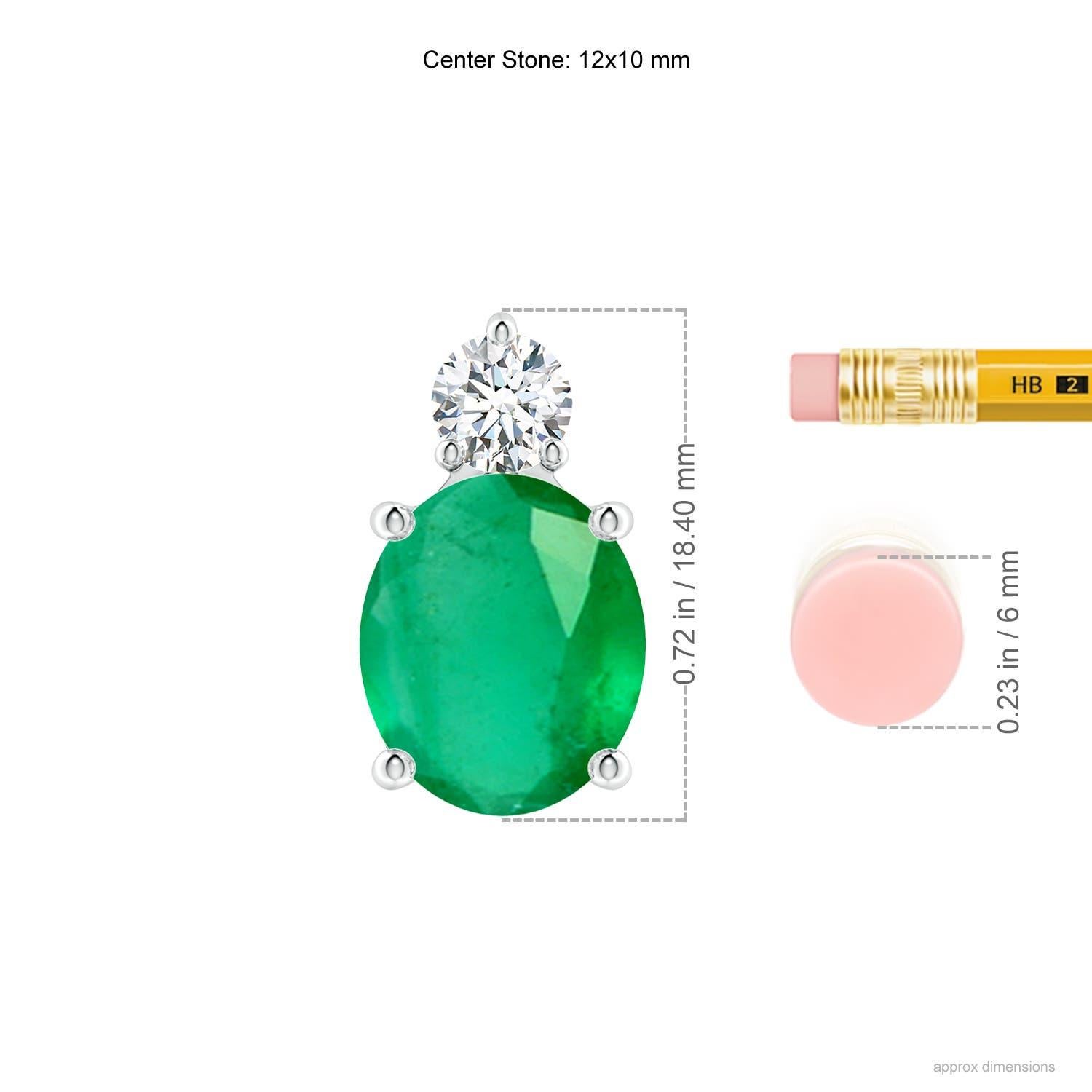 Modern Natural Oval 4.75 ct Emerald Solitaire Pendant with Diamond in 14K White Gold For Sale