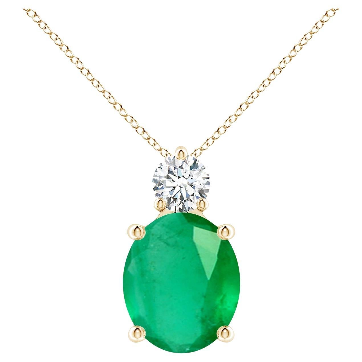 Pendentif solitaire en or jaune 14 carats avec émeraude ovale naturelle de 4,75 carats et diamants