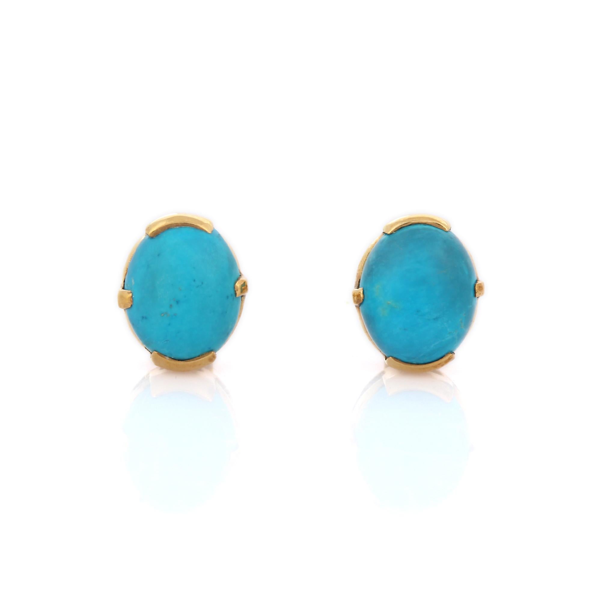 Orecchini ovali naturali di turchese da 6 carati in oro giallo 18K In condizioni Nuovo in vendita a New York, NY