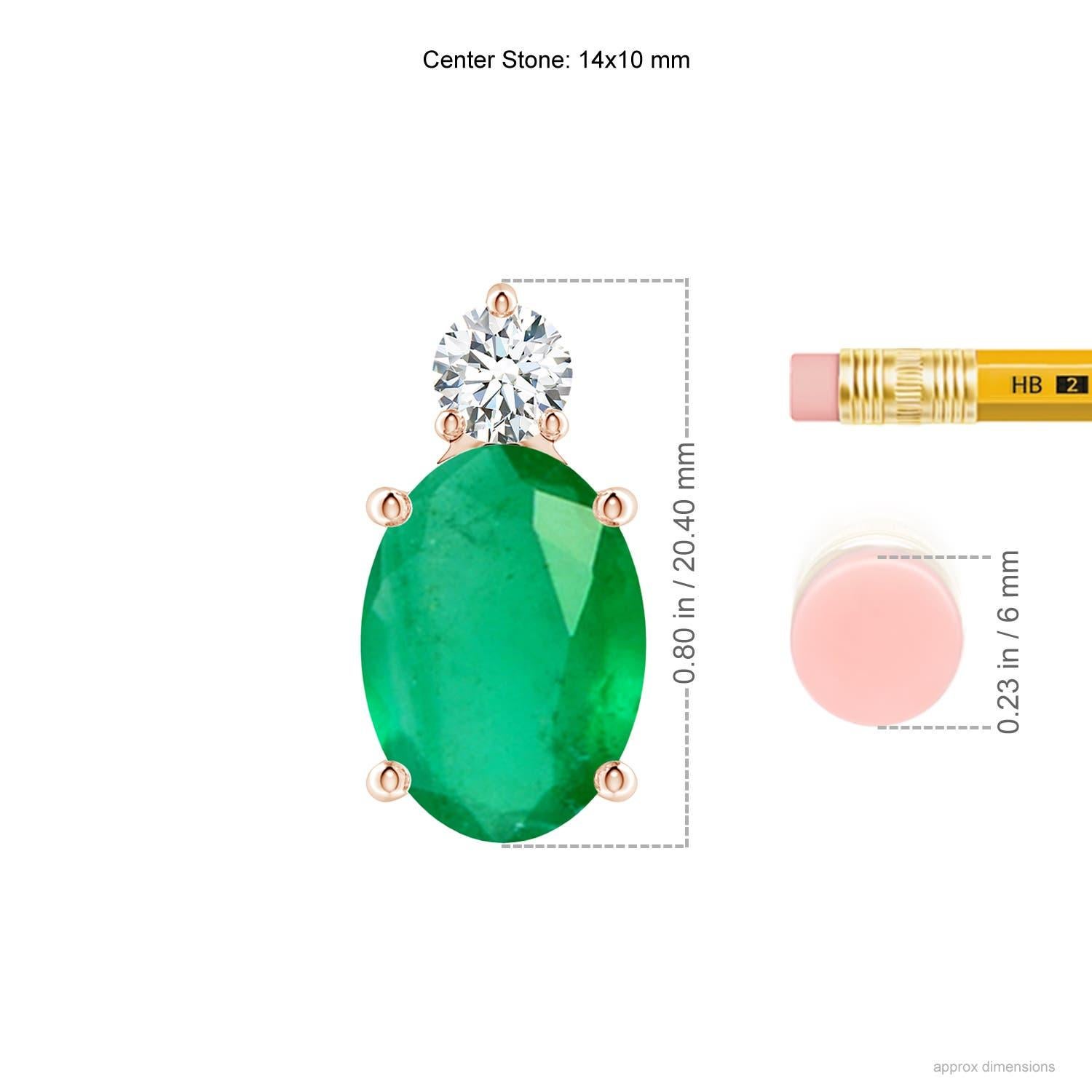 Modern Natural Oval 7.25 ct Emerald Solitaire Pendant with Diamond in 14K Rose Gold For Sale