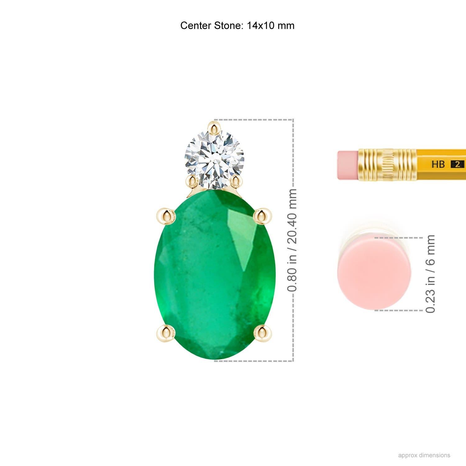 Modern Natural Oval 7.25 ct Emerald Solitaire Pendant with Diamond in 14K Yellow Gold For Sale