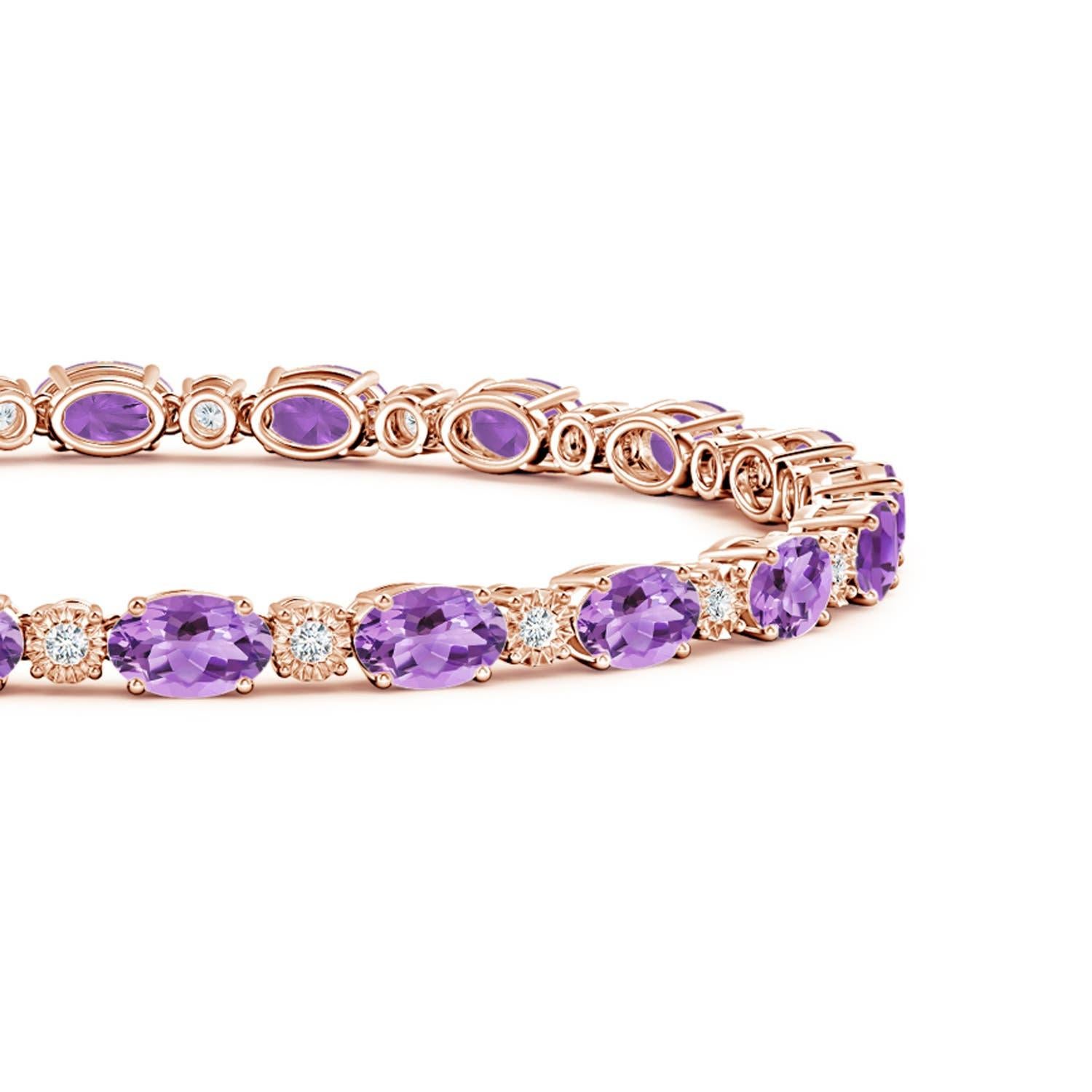 Modern Natural Oval 8ct Amethyst Tennis Bracelet with Diamonds in 14K Rose Gold For Sale