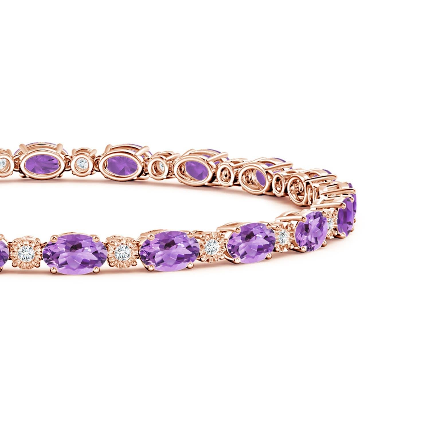 Moderne Bracelet tennis en or rose 14 carats avec améthyste ovale naturelle de 8 carats et diamants en vente