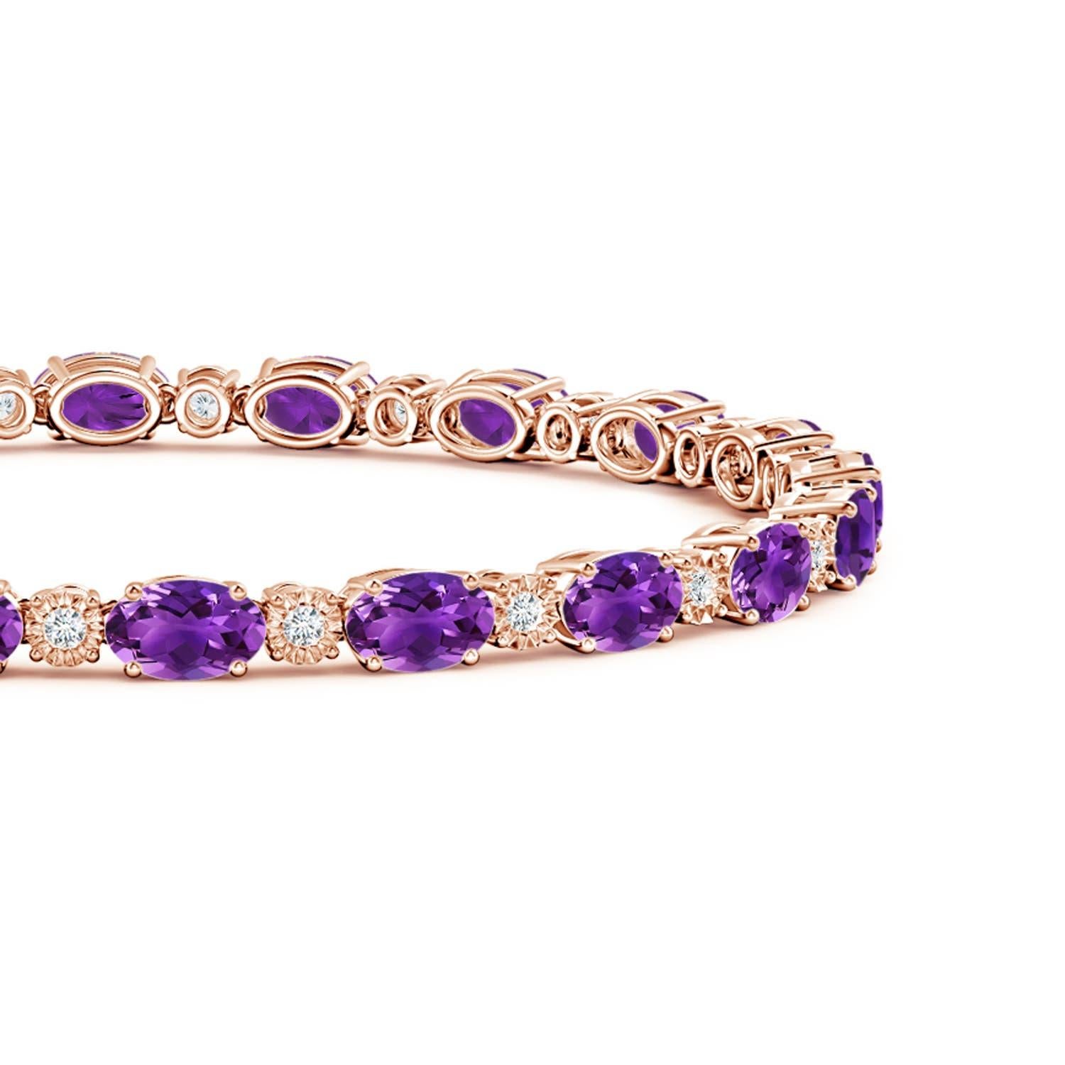 Modern Natural Oval 8ct Amethyst Tennis Bracelet with Diamonds in 14K Rose Gold For Sale