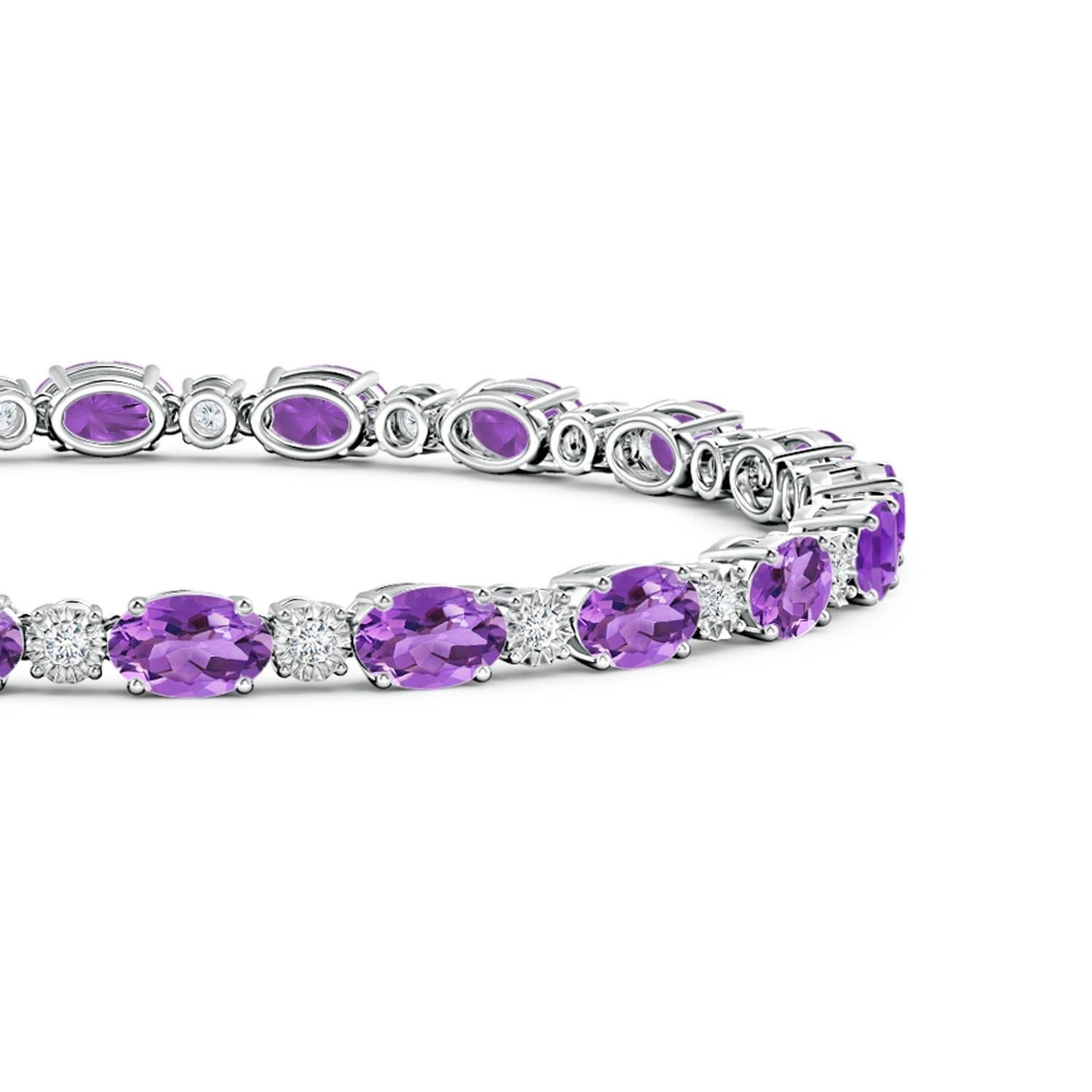 Modern Natural Oval 8ct Amethyst Tennis Bracelet with Diamonds in 14K White Gold For Sale