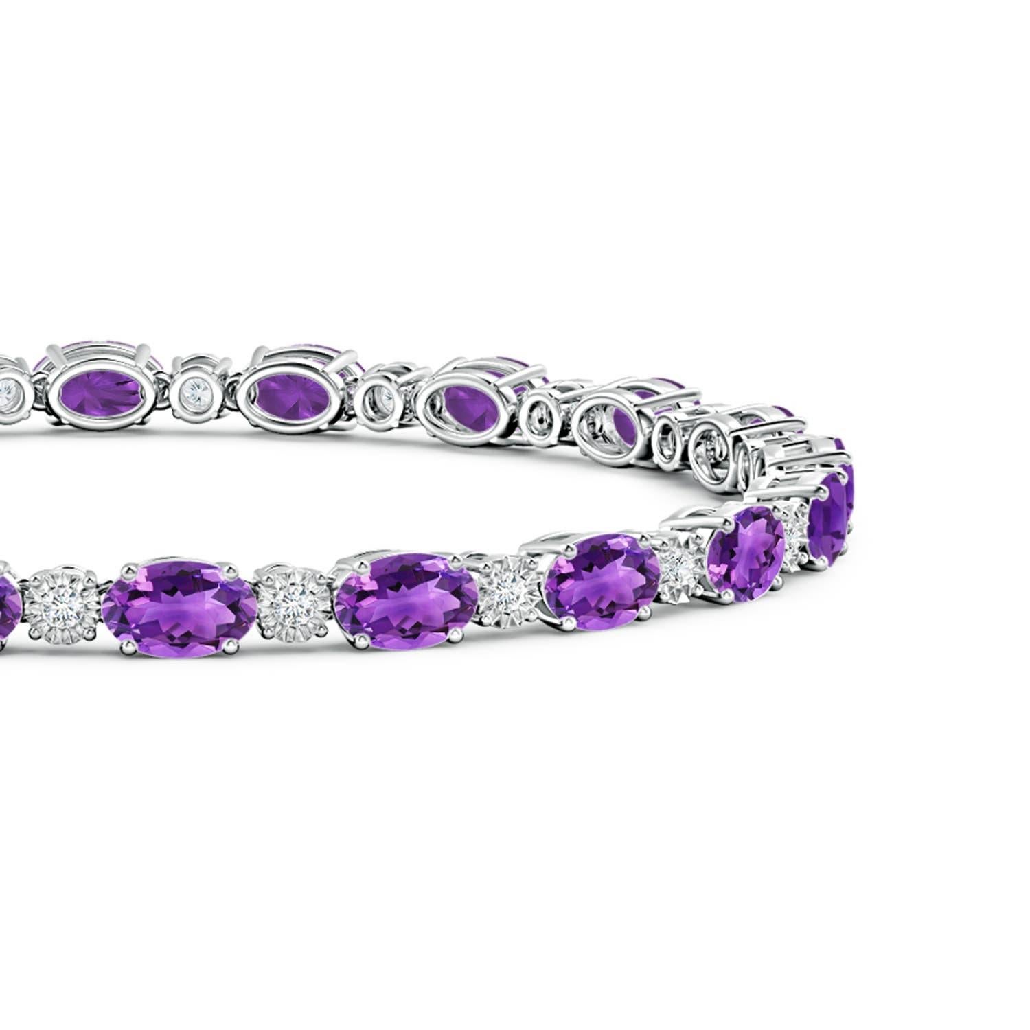 Modern Natural Oval 8ct Amethyst Tennis Bracelet with Diamonds in 14K White Gold For Sale