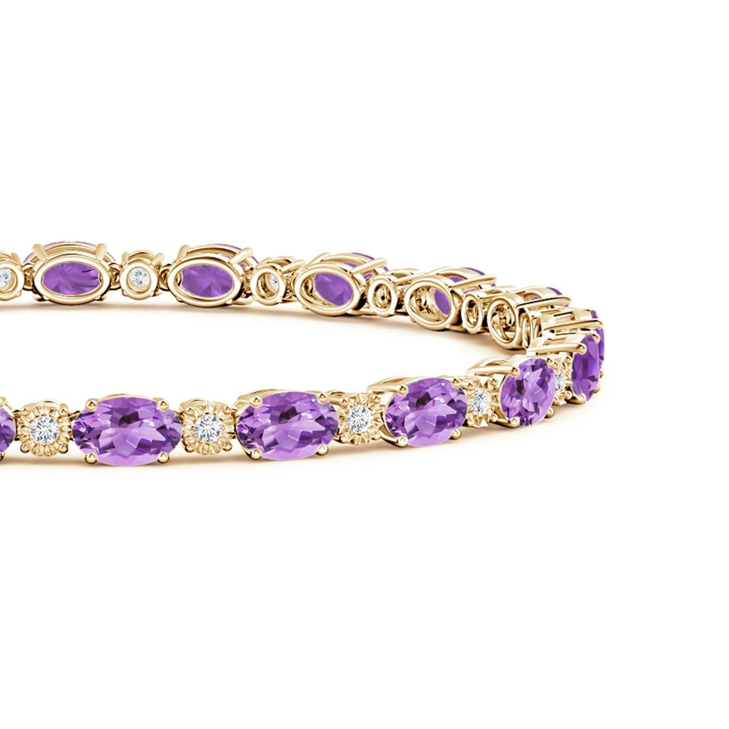 Modern Natural Oval 8ct Amethyst Tennis Bracelet with Diamonds in 14K Yellow Gold For Sale