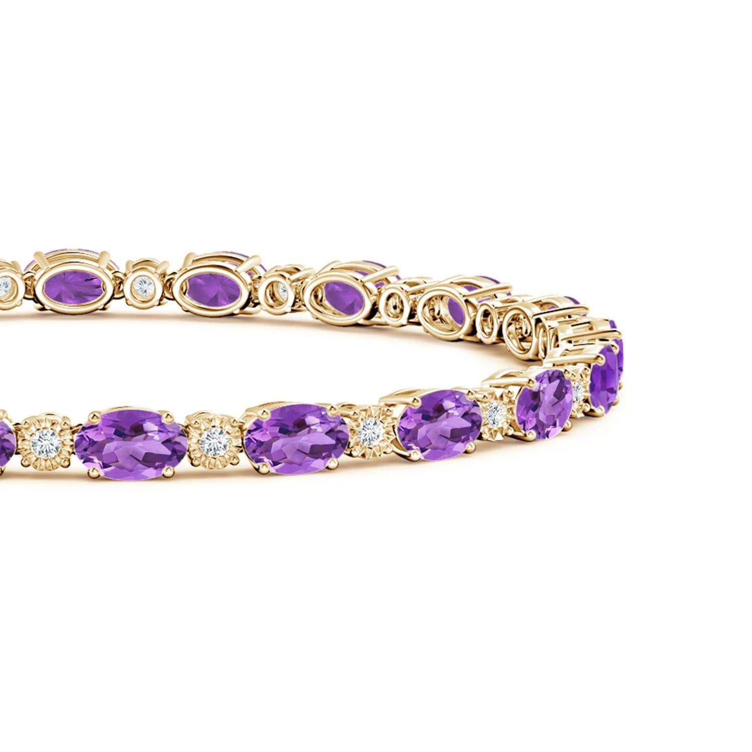Modern Natural Oval 8ct Amethyst Tennis Bracelet with Diamonds in 14K Yellow Gold For Sale