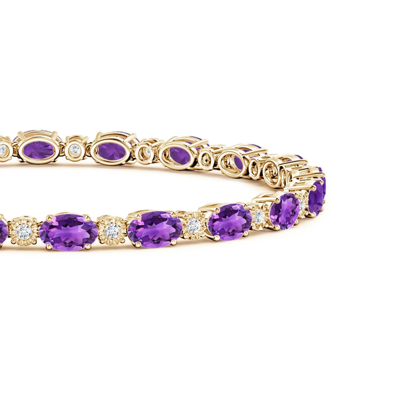 Modern Natural Oval 8ct Amethyst Tennis Bracelet with Diamonds in 14K Yellow Gold For Sale