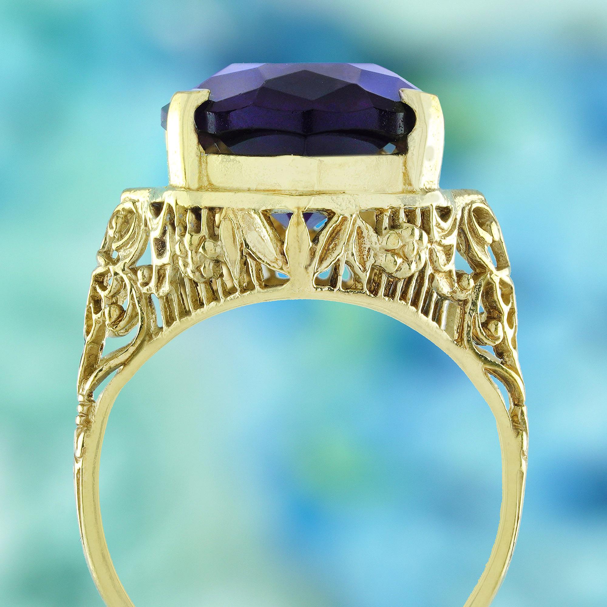 Filigraner natürlicher ovaler Amethyst-Cocktailring im Vintage-Stil aus massivem 9K Gold im Zustand „Neu“ im Angebot in Bangkok, TH