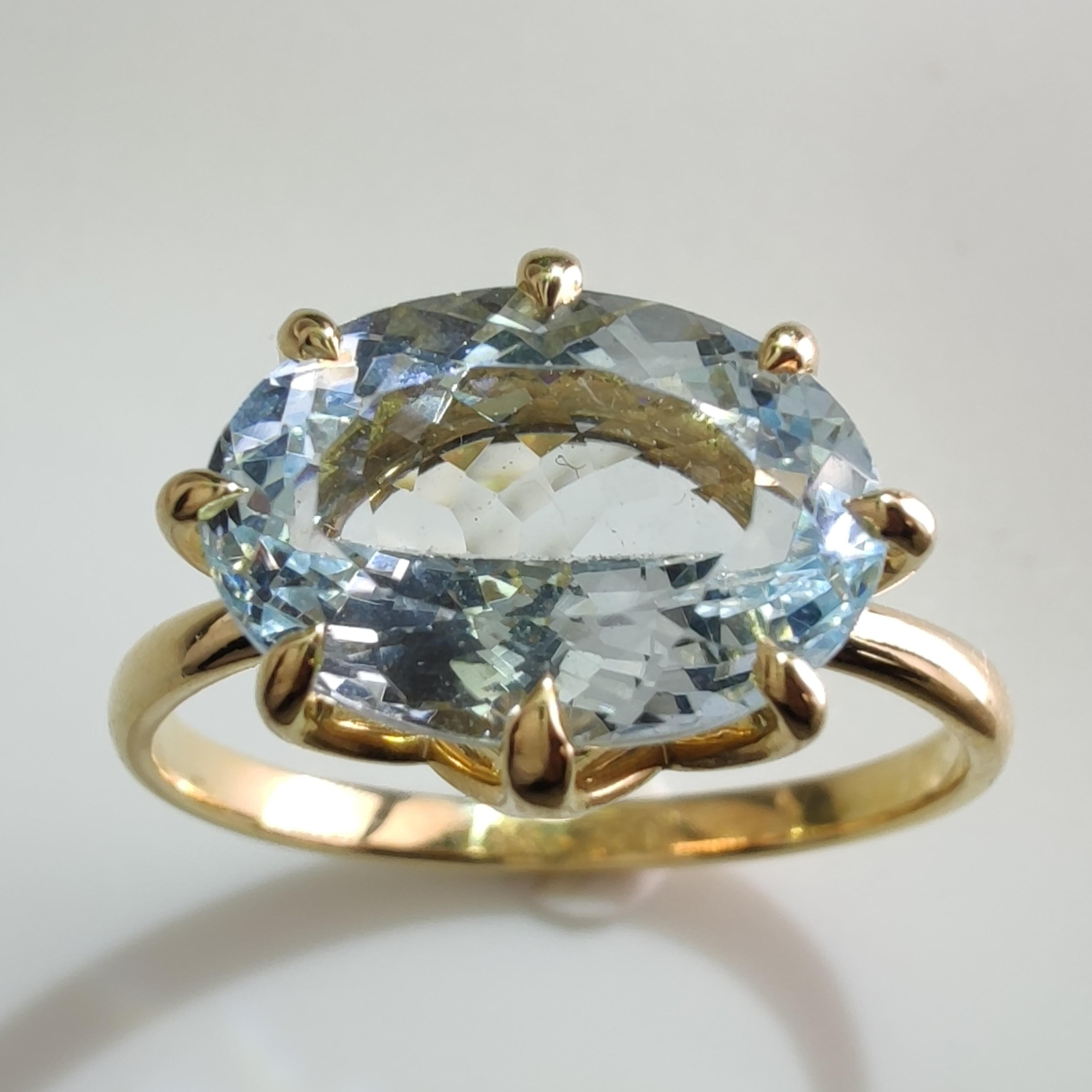 Oval Cut Natural Oval Aquamarine Cocktail Ring - 18K solid Gold -Gift for her- Engagement