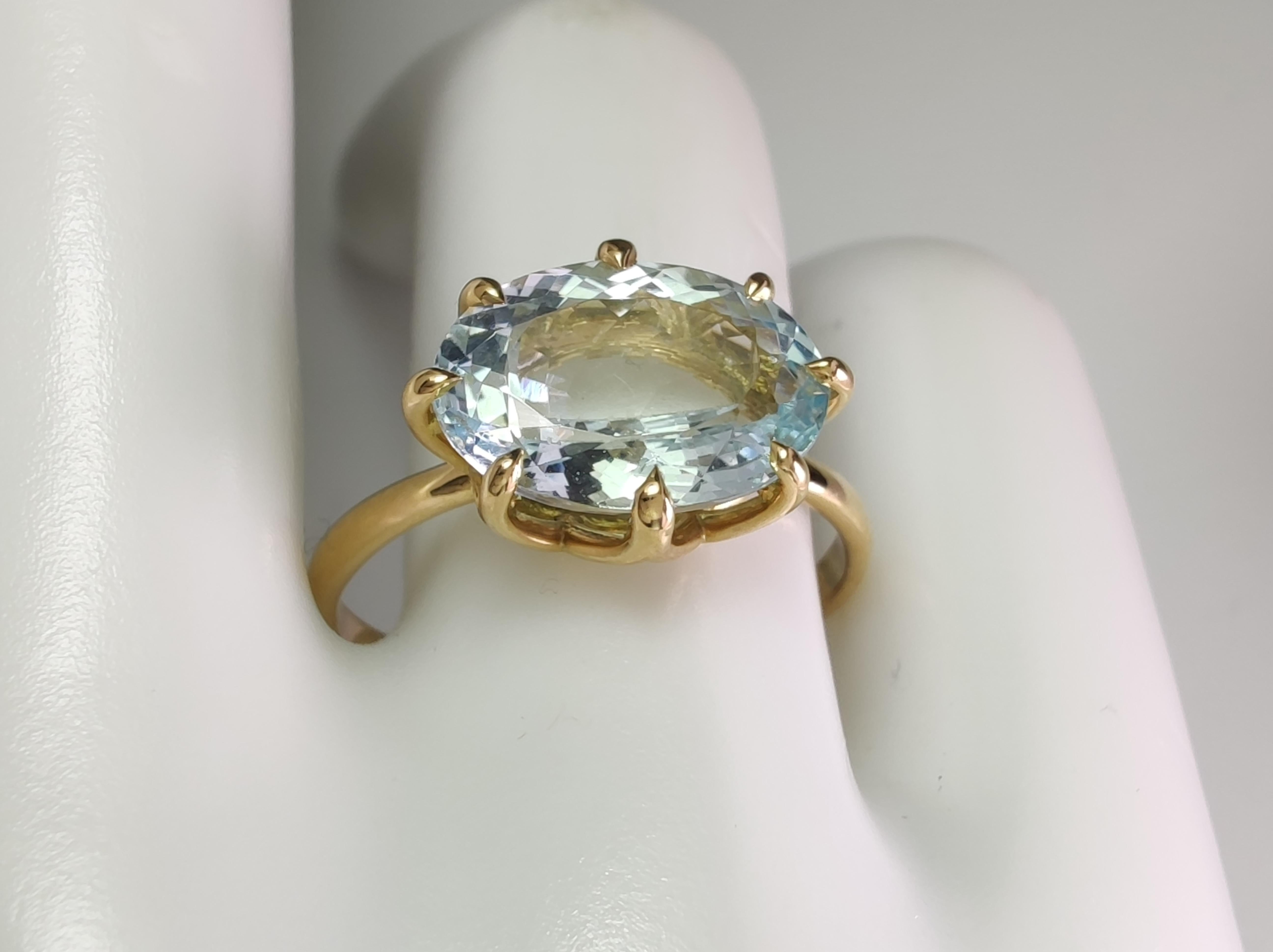 Women's Natural Oval Aquamarine Cocktail Ring - 18K solid Gold -Gift for her- Engagement