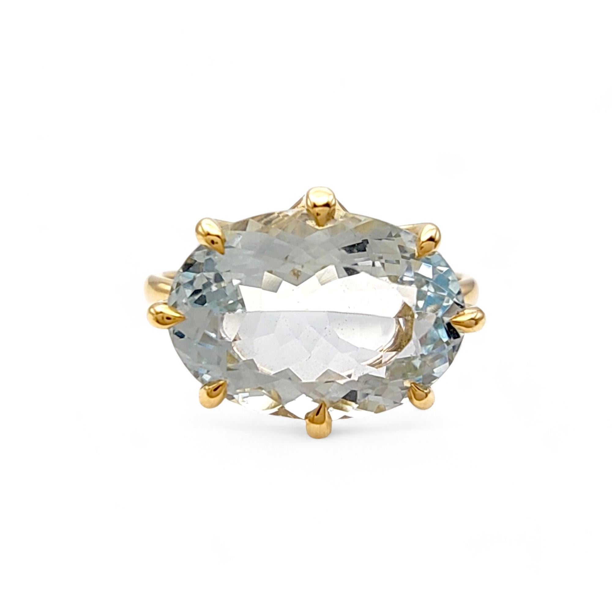 Natural Oval Aquamarine Cocktail Ring - 18K solid Gold -Gift for her- Engagement 2