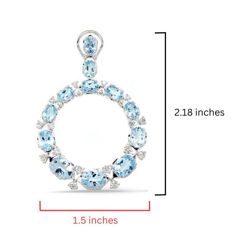 Taglio ovale Orecchino a cerchio con acquamarina blu ovale naturale e diamanti in oro bianco 18 carati in vendita
