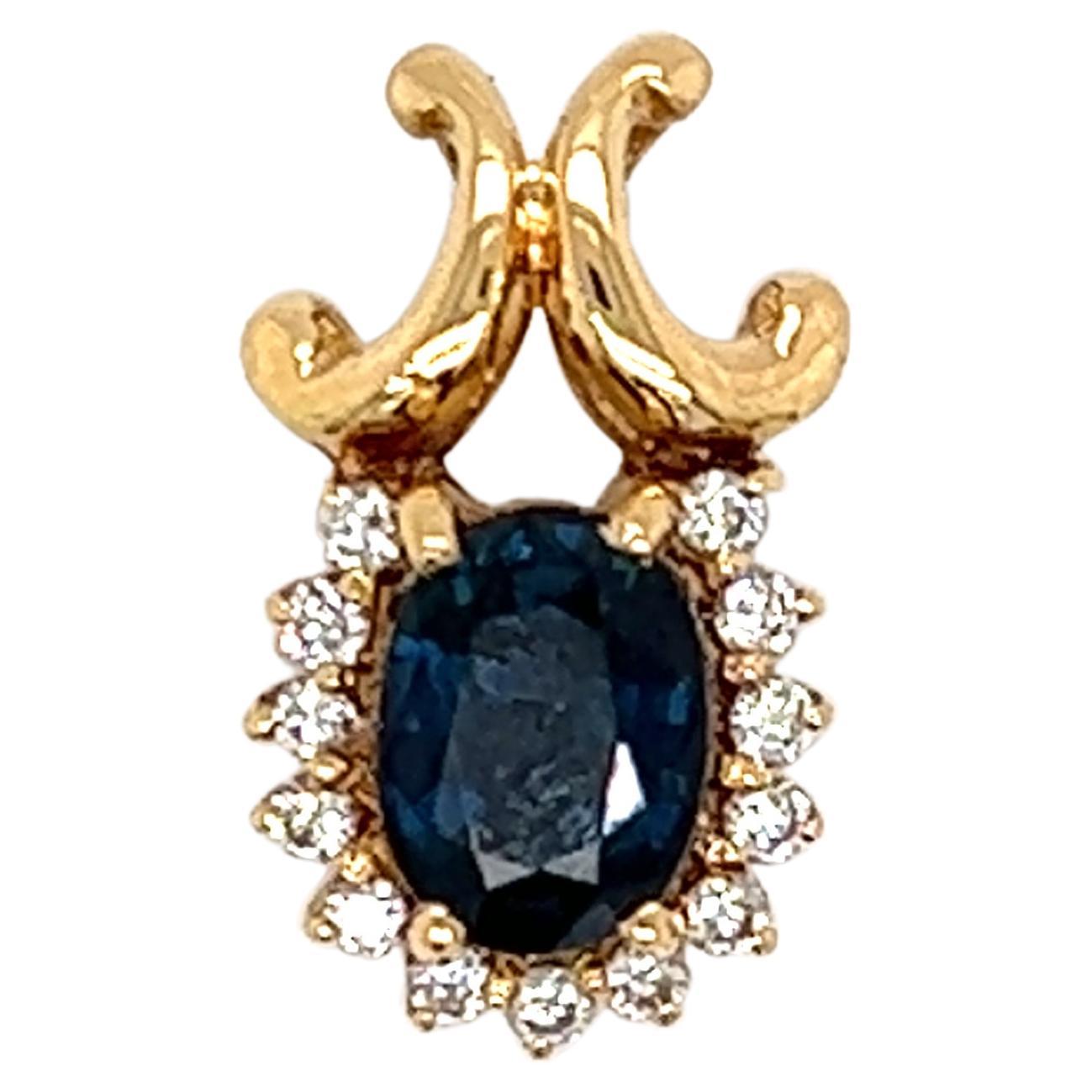 Natural Oval Blue Sapphire and Diamond Pendant in 14 Karat Gold
