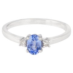 Natural Oval Blue Sapphire Gemstone Ring Diamond 14k White Gold Handmade Jewelry