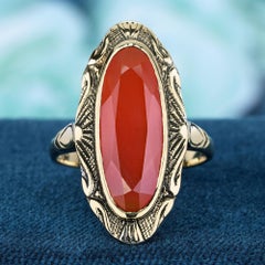 Natural Oval Carnelian Vintage Style Cocktail Ring in Solid 9K Yellow Gold