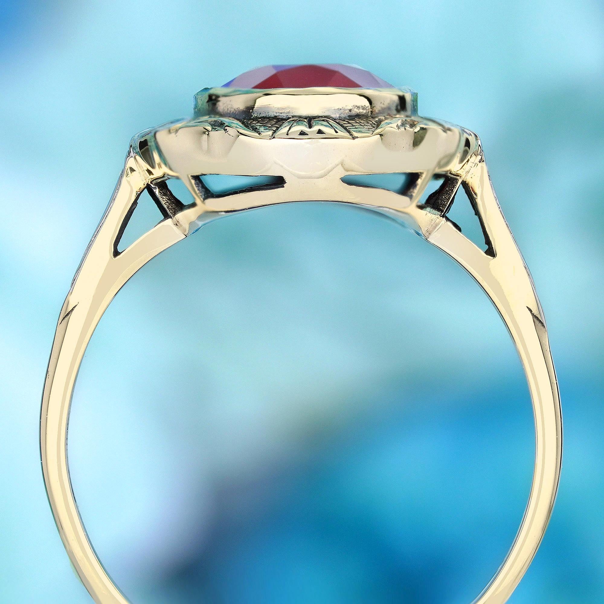 Oval Cut Natural Oval Carnelian Vintage Style Cocktail Ring in Solid 9K Yellow Gold For Sale