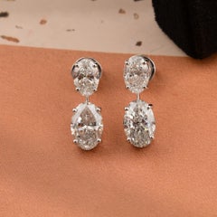 Natural Oval Cut 6.11 Carat SI/HI Diamond Drop Earrings 14K Solid White Gold